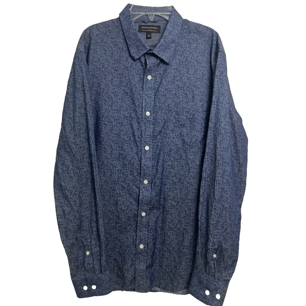 Banana Republic Men's Shirt Sz Large Soft Wash Tailored Slim Fit Blue Floral A38